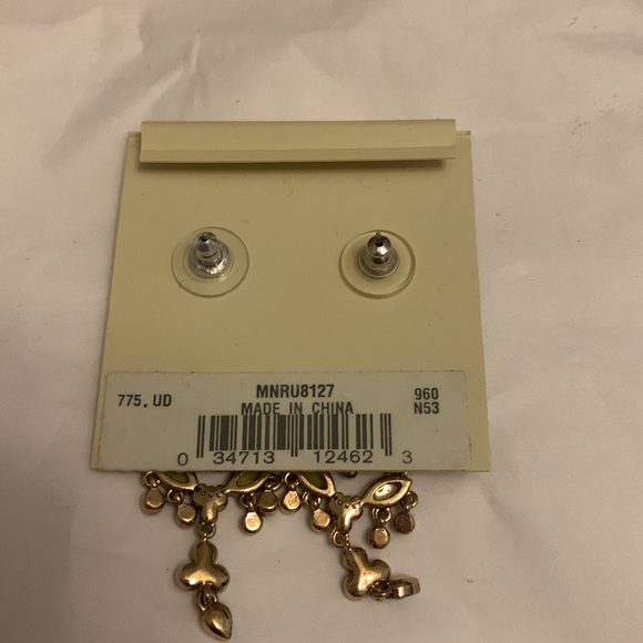 Monet Green Rhinestone and Gold Colored Metal Pierced Earrings - Picture 3 of 4